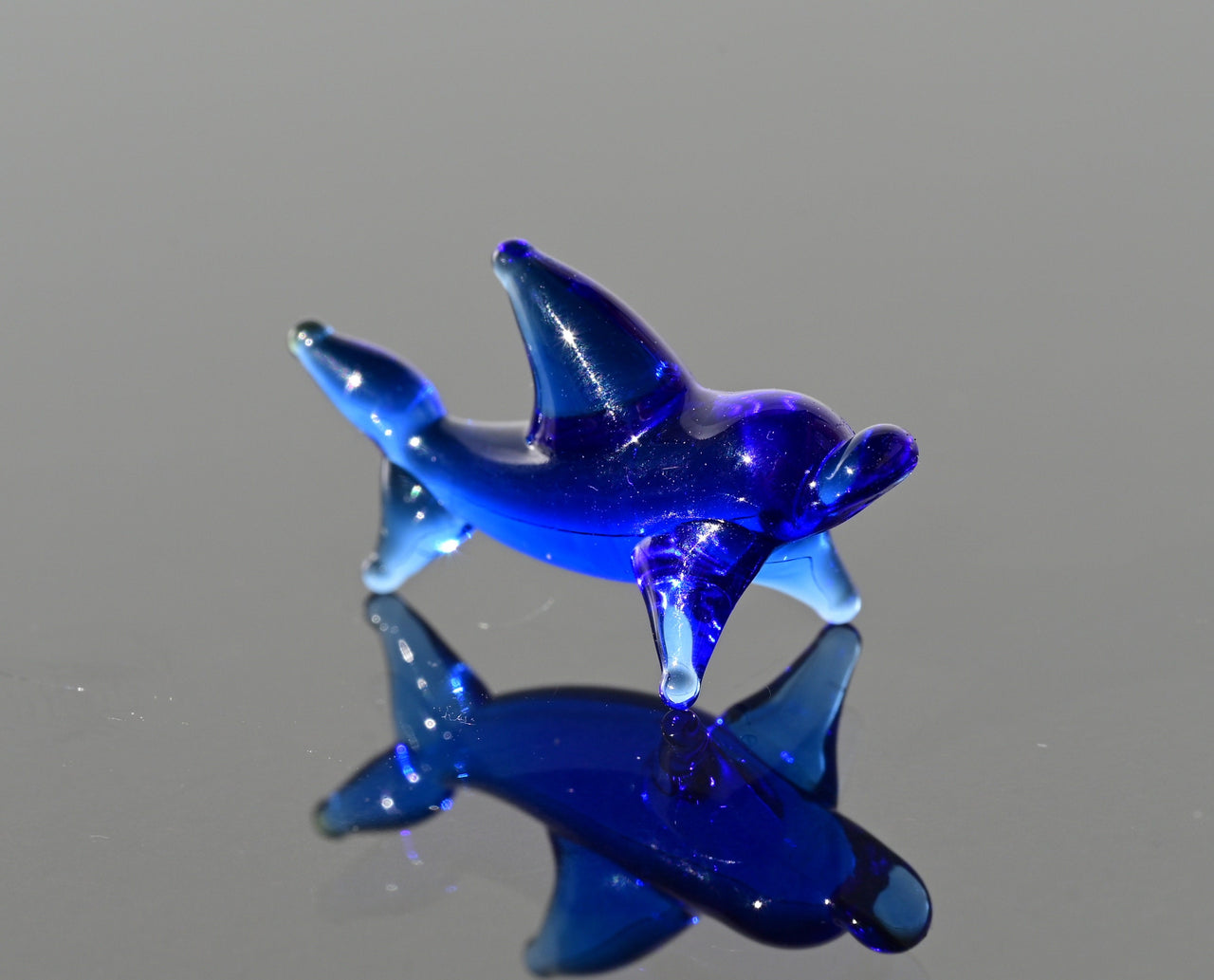 Cobalt Blue Glass Dolphin: Tiny Lampwork Figurine