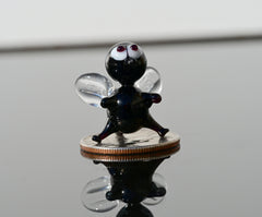 Lampwork Glass Fly Miniature: Whimsical Black Clear Figurine