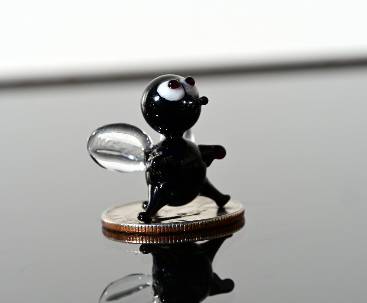 Lampwork Glass Fly Miniature: Whimsical Black Clear Figurine