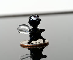 Lampwork Glass Fly Miniature: Whimsical Black Clear Figurine