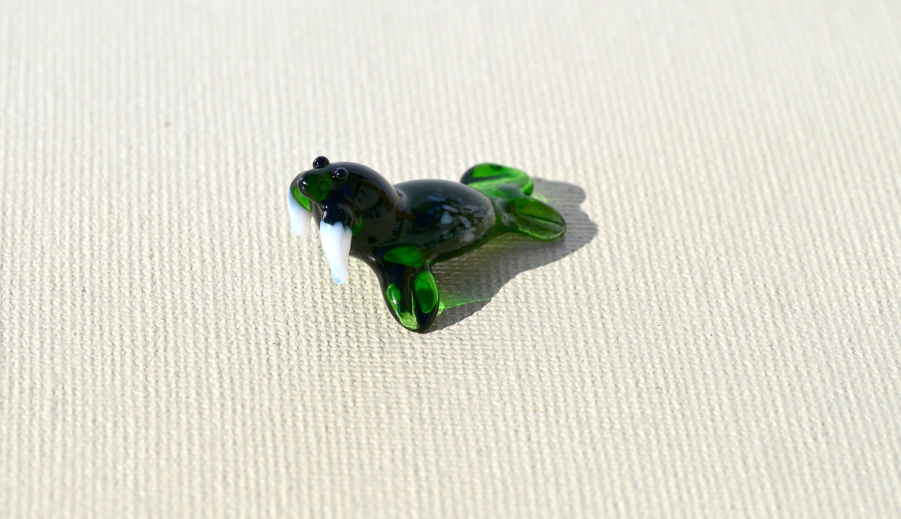 Hand-Blown Glass Walrus Miniature: Lampwork Figurine