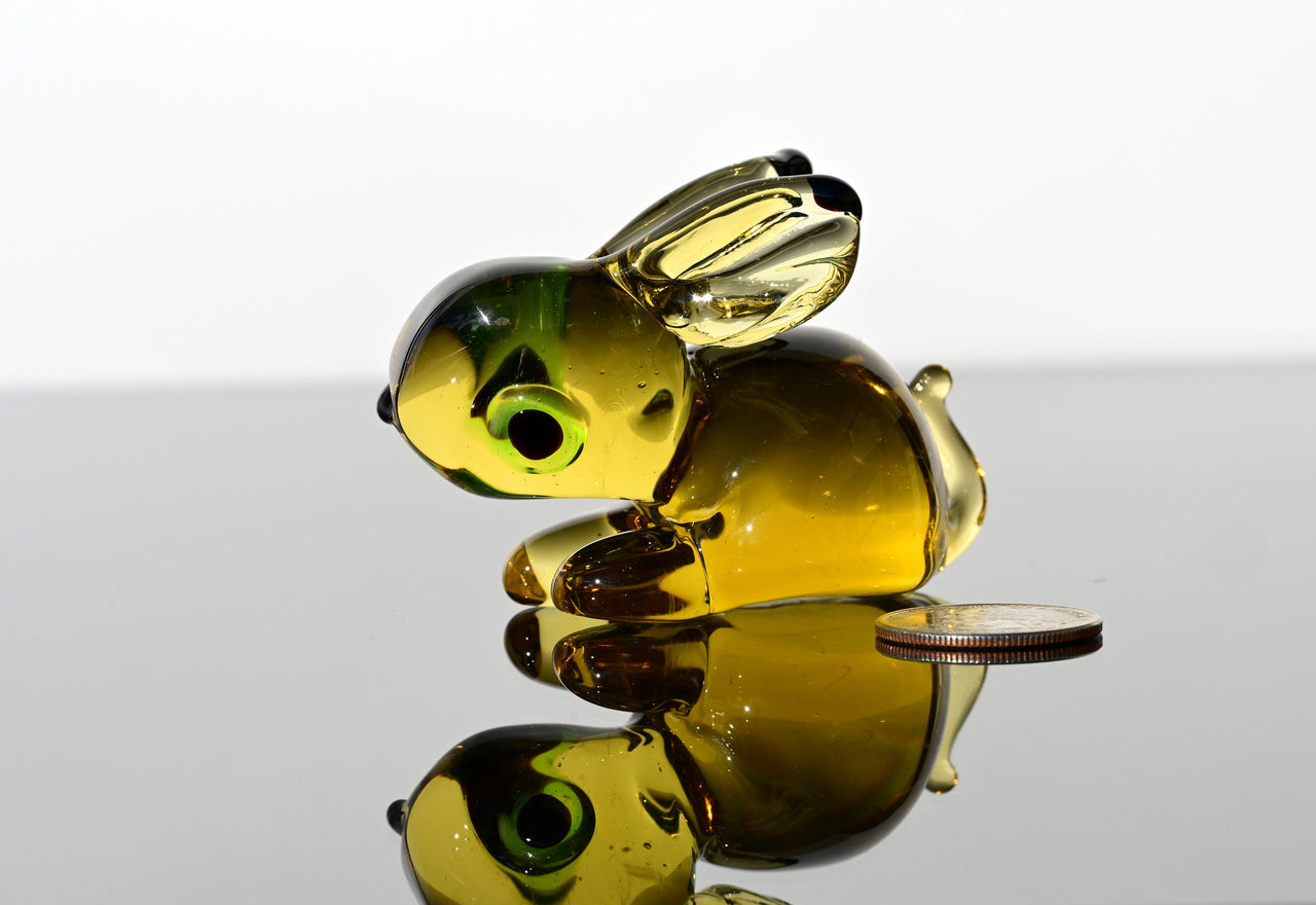 Hand Blown Art Glass Bunny: Amber Figurine, Flame Work Sculpture