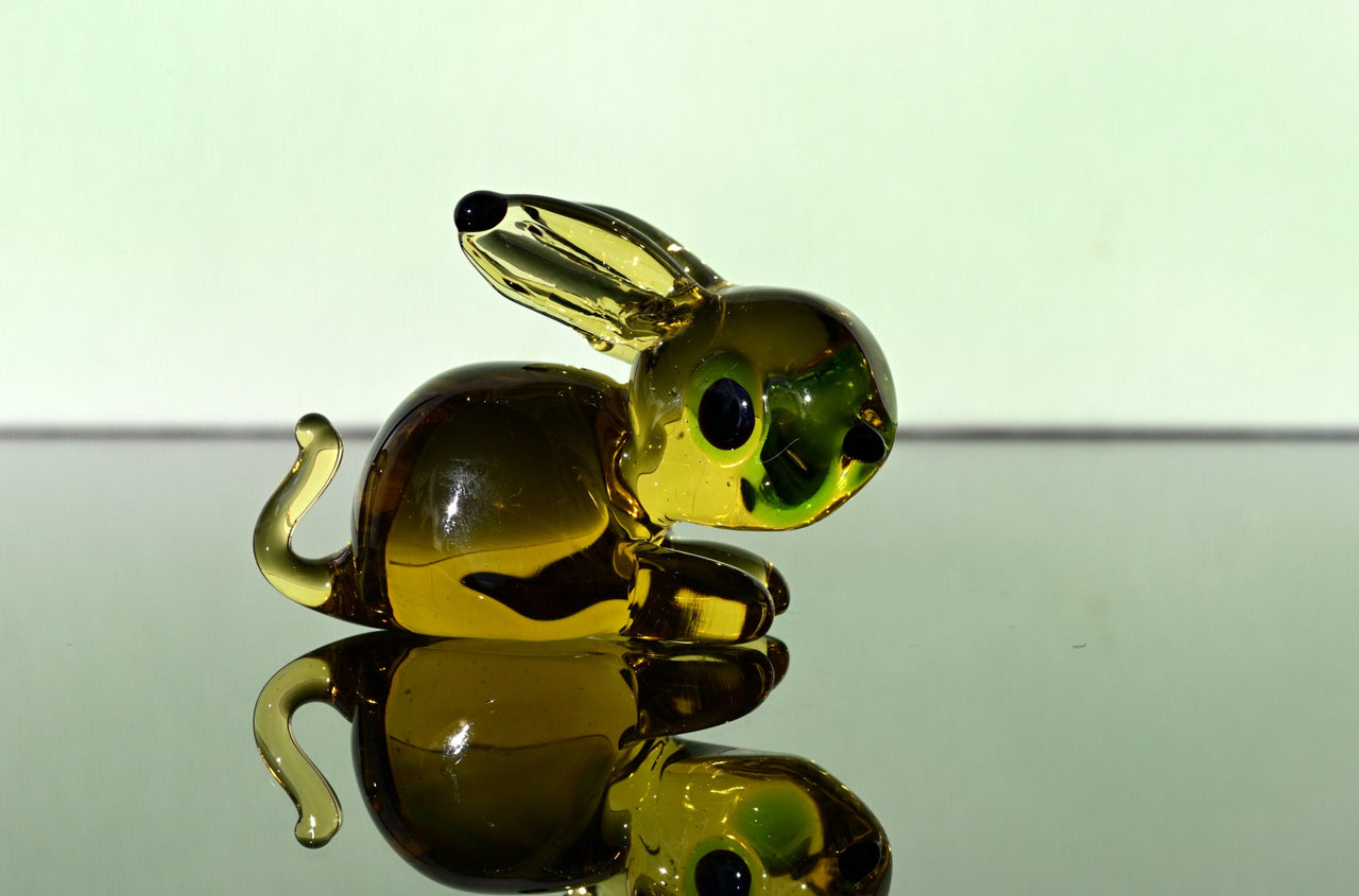 Hand Blown Art Glass Bunny: Amber Figurine, Flame Work Sculpture