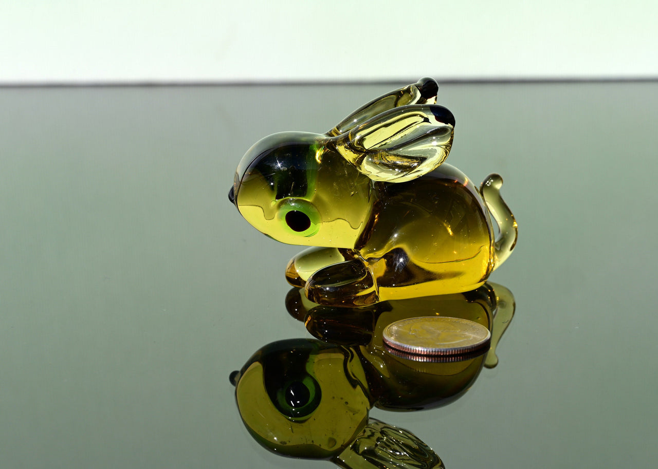 Hand Blown Art Glass Bunny: Amber Figurine, Flame Work Sculpture