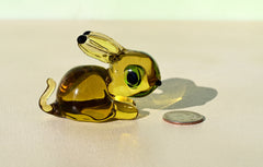 Hand Blown Art Glass Bunny: Amber Figurine, Flame Work Sculpture