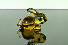 Hand Blown Art Glass Bunny: Amber Figurine, Flame Work Sculpture