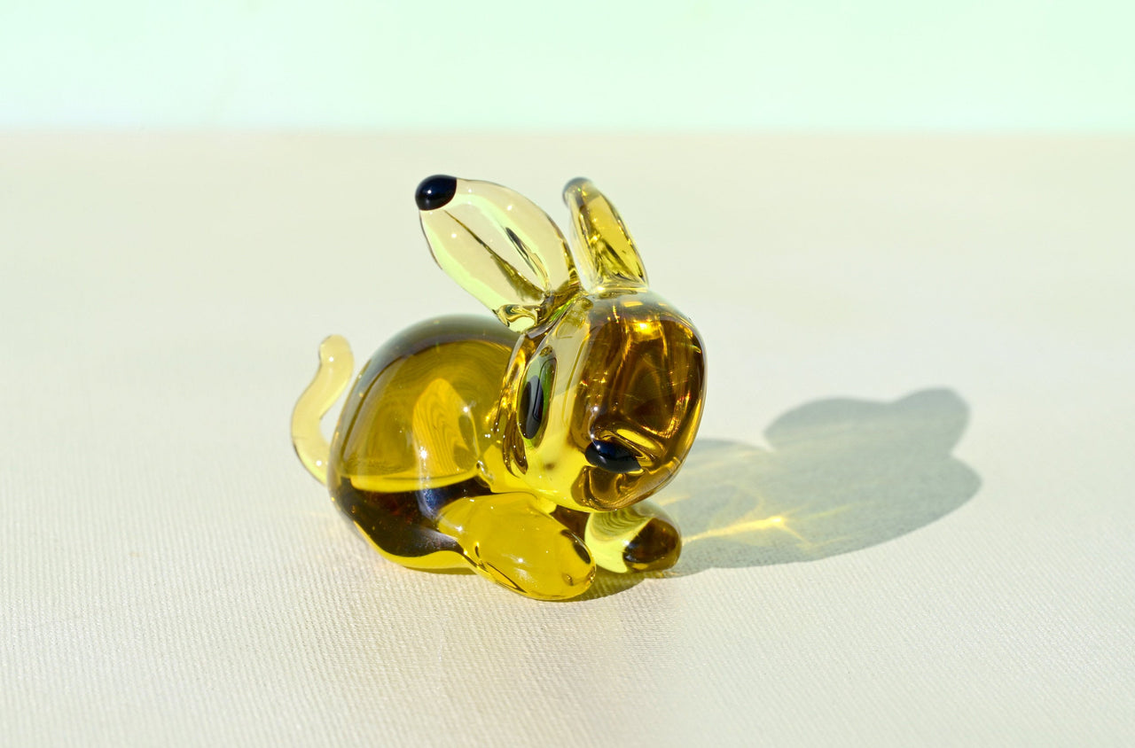Hand Blown Art Glass Bunny: Amber Figurine, Flame Work Sculpture