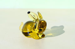 Hand Blown Art Glass Bunny: Amber Figurine, Flame Work Sculpture