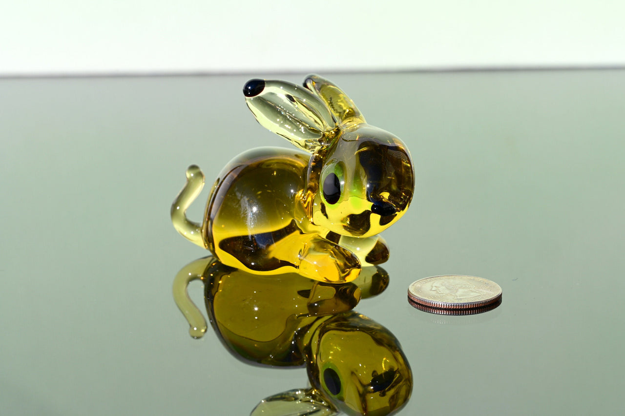 Hand Blown Art Glass Bunny: Amber Figurine, Flame Work Sculpture