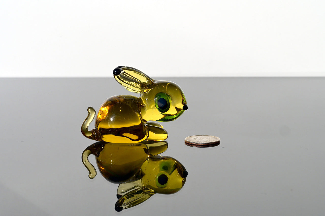 Hand Blown Art Glass Bunny: Amber Figurine, Flame Work Sculpture