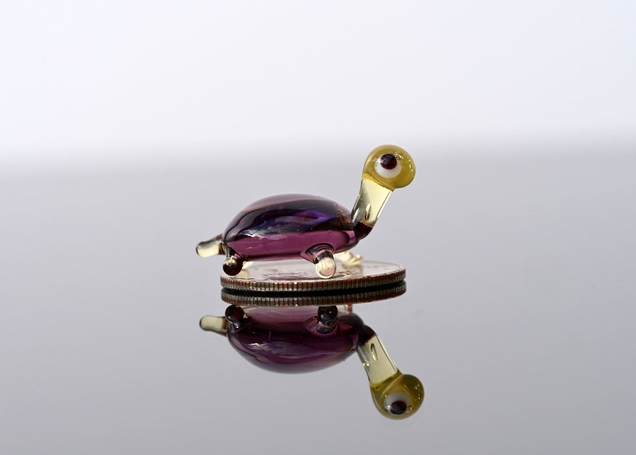 Tiny Glass Turtle Figurine: Purple Miniature Character