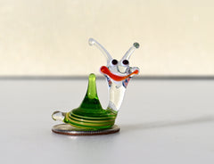 Hand Blown Green Glass Snail Figurine: Miniature Garden Sculpture