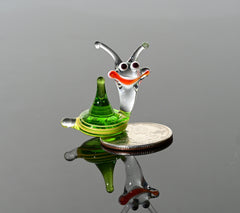 Hand Blown Green Glass Snail Figurine: Miniature Garden Sculpture