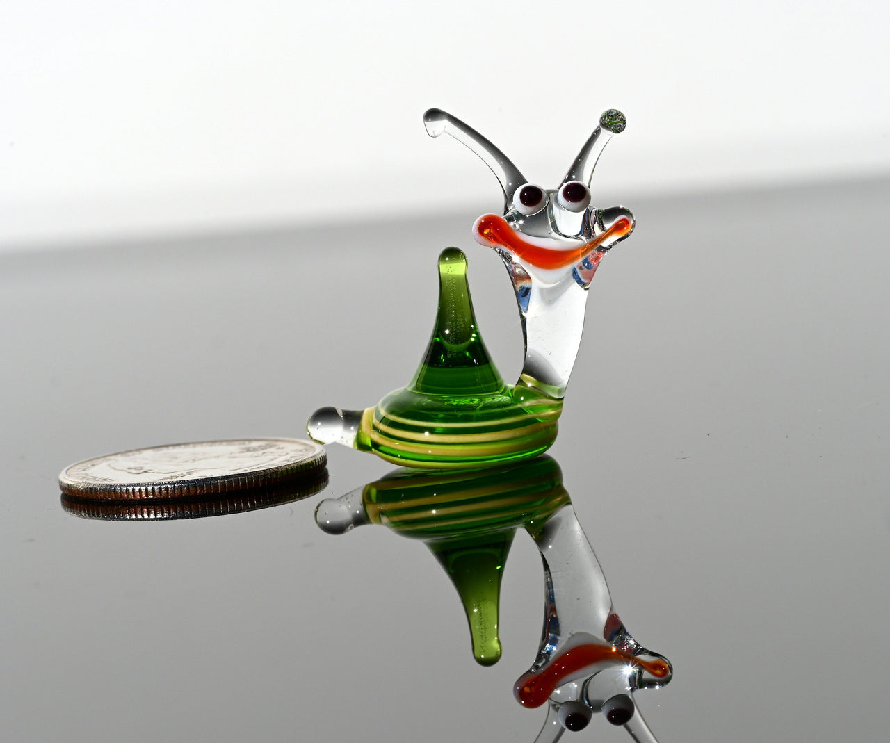 Hand Blown Green Glass Snail Figurine: Miniature Garden Sculpture