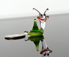 Hand Blown Green Glass Snail Figurine: Miniature Garden Sculpture