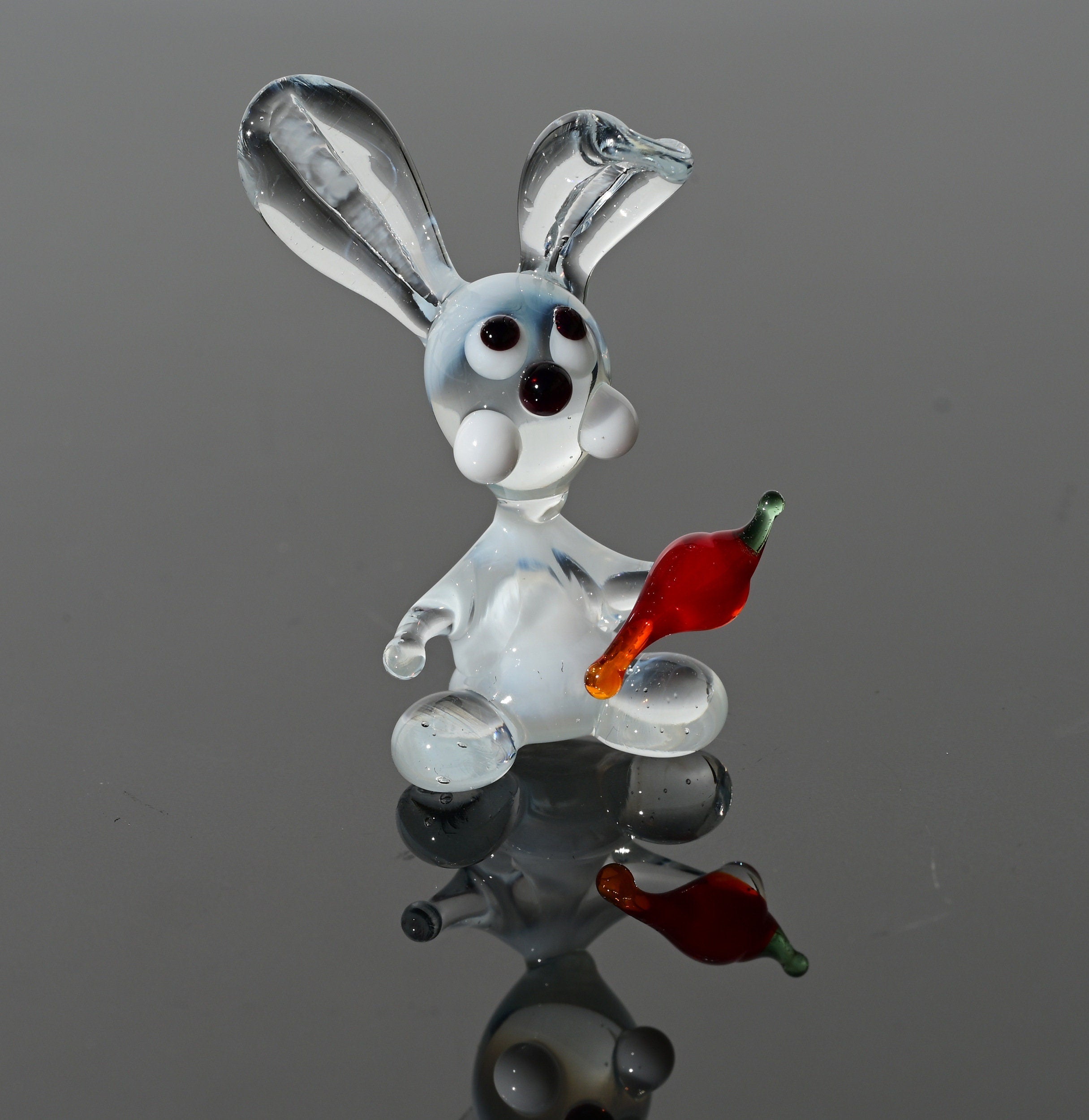 Handmade Glass Bunny Figurine: Whimsical Clear Rabbit with Carrot