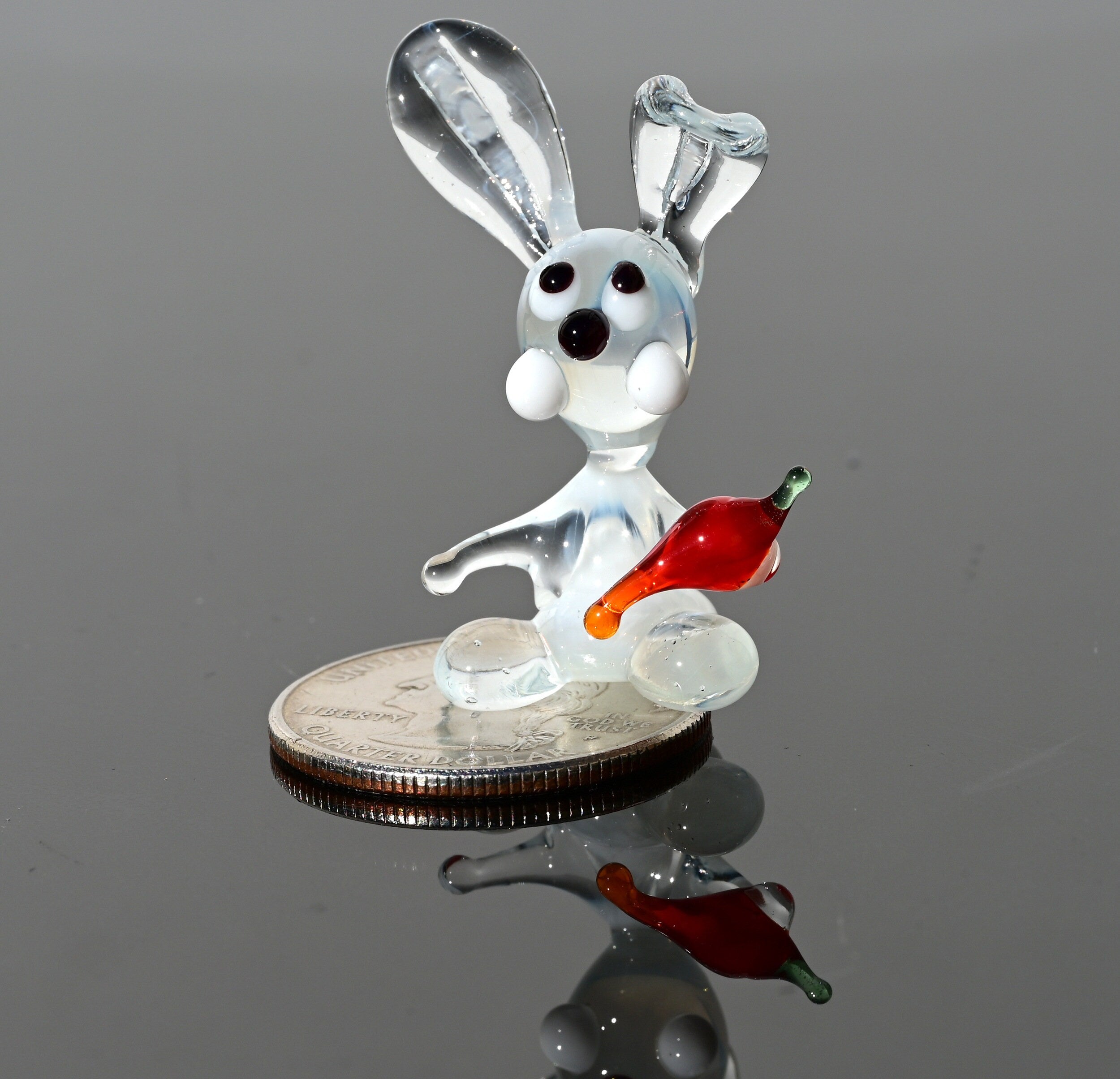 Handmade Glass Bunny Figurine: Whimsical Clear Rabbit with Carrot