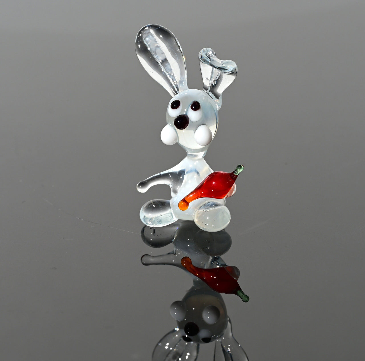 Handmade Glass Bunny Figurine: Whimsical Clear Rabbit with Carrot