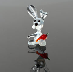 Handmade Glass Bunny Figurine: Whimsical Clear Rabbit with Carrot