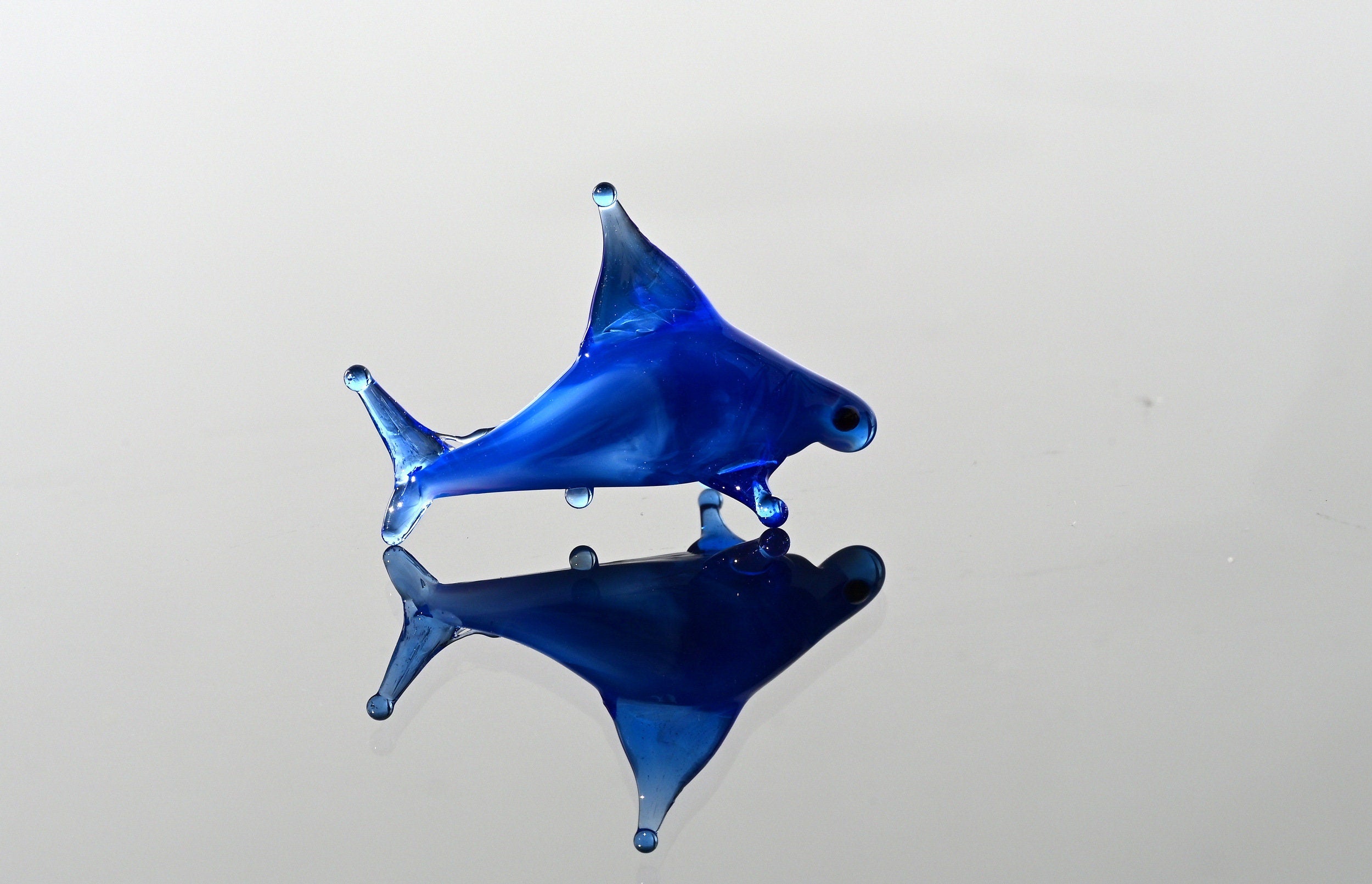 Blue Glass Shark Miniature: Whimsical Lampwork Figurine