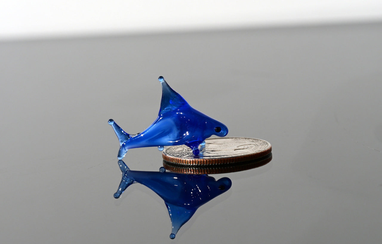 Blue Glass Shark Miniature: Whimsical Lampwork Figurine