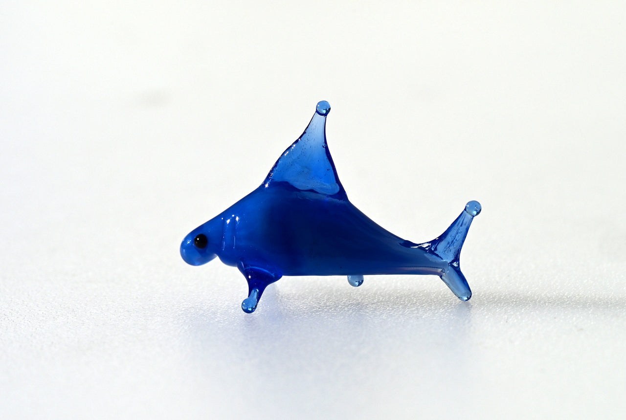 Blue Glass Shark Miniature: Whimsical Lampwork Figurine