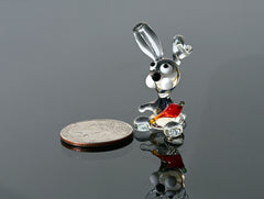 Tiny Hand Blown Glass Bunny Figurine with Carrot - Tiny Glass Animals - Easter Bunny Decor - Spring Decorations - Easter Gift