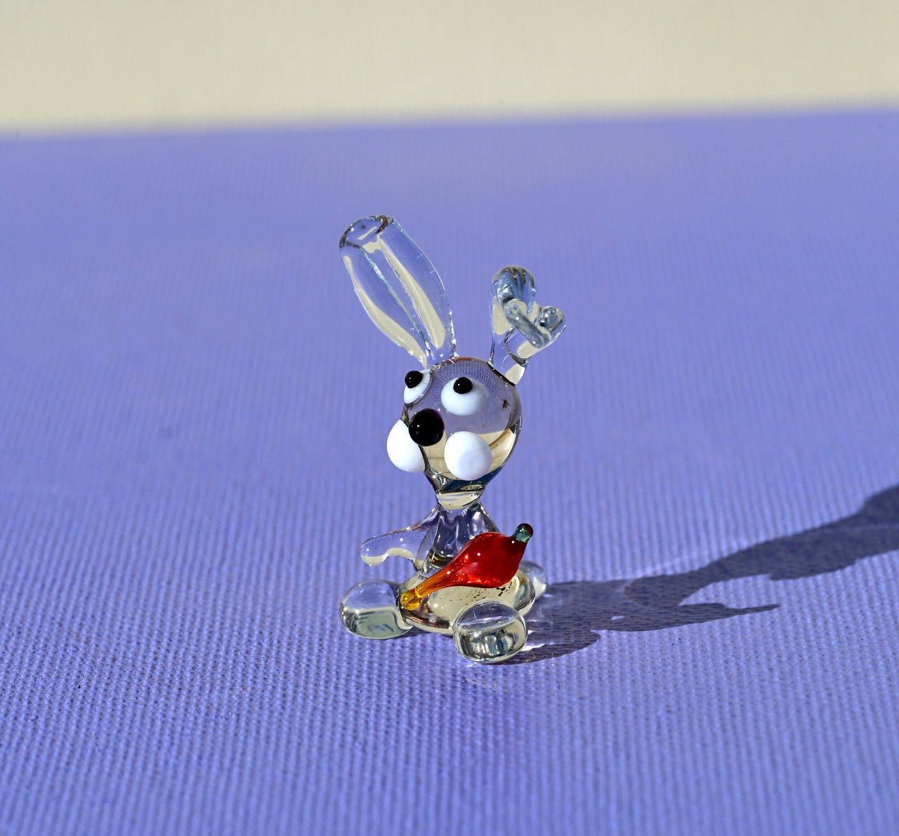 Clear Glass Bunny Figurine: Whimsical Flame-Worked Sculpture