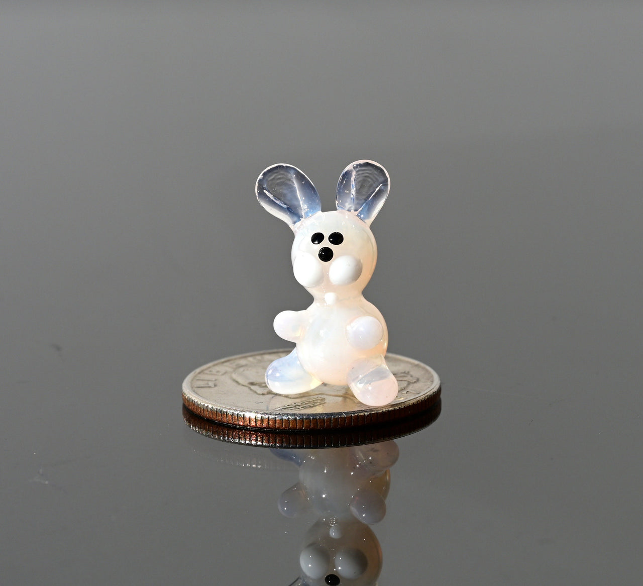 Hand Blown Glass Bunny Figurine: Miniature Collectible Rabbit Sculpture