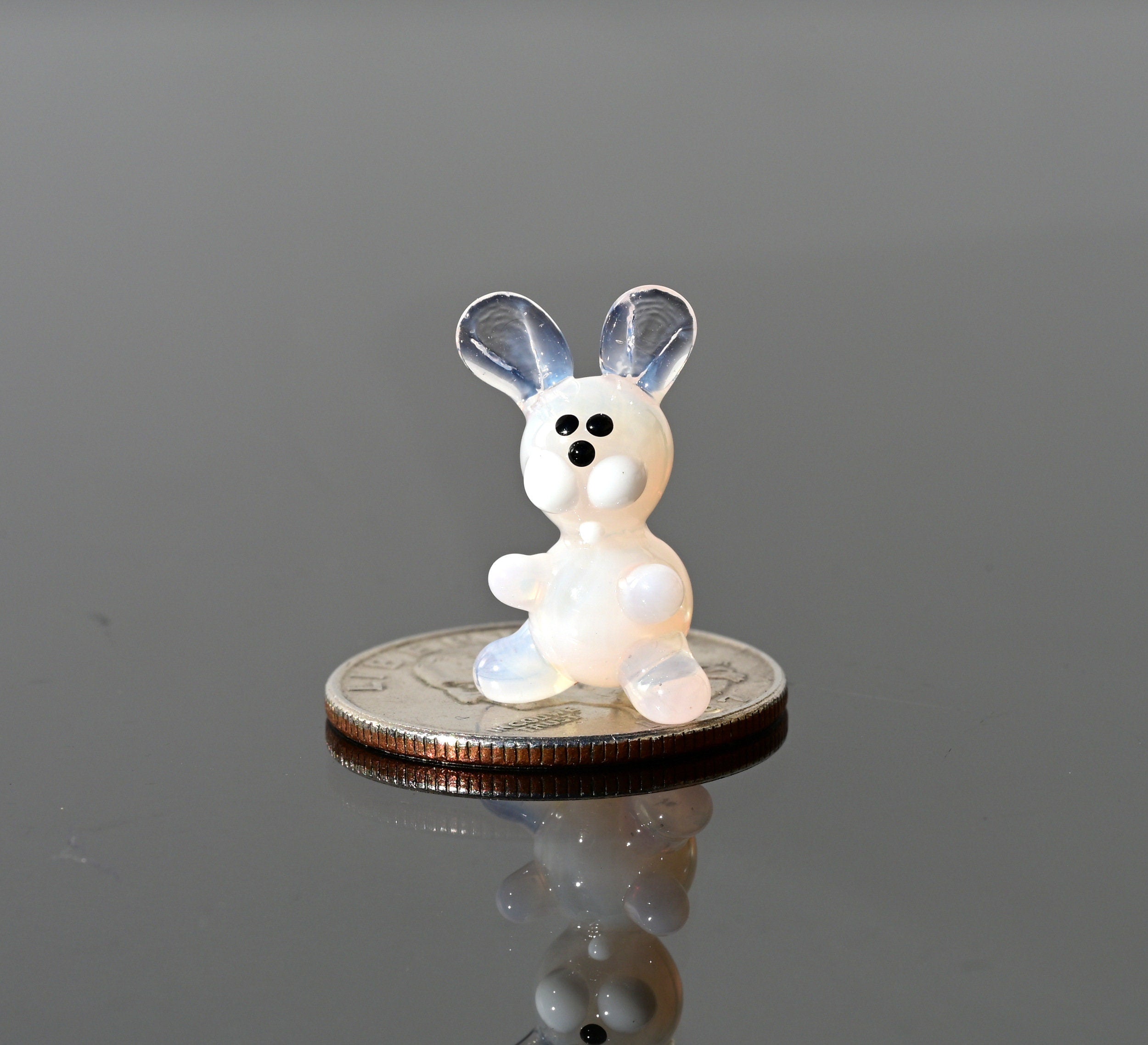 Hand Blown Glass Bunny Figurine: Miniature Collectible Rabbit Sculpture