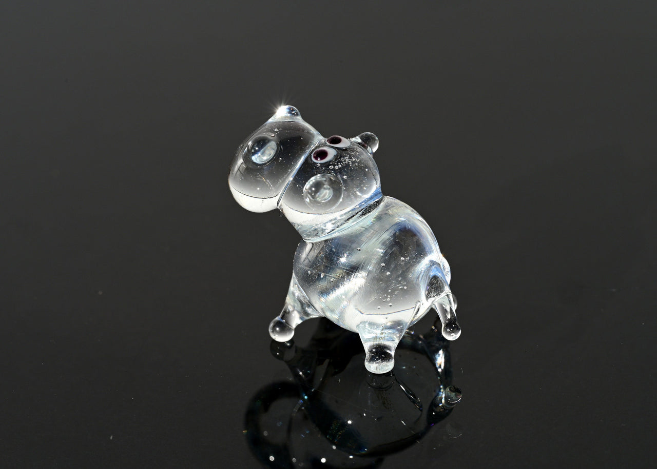 Lampwork Glass Hippopotamus Miniature: Whimsical Hippo Figurine