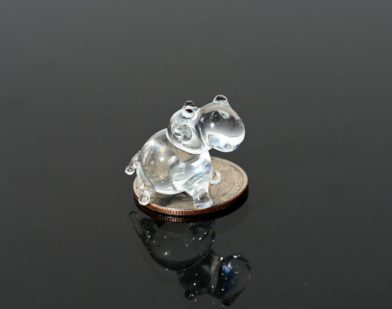 Lampwork Glass Hippopotamus Miniature: Whimsical Hippo Figurine