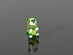 Lampwork Glass Miniature Green Cat: Whimsical Figurine