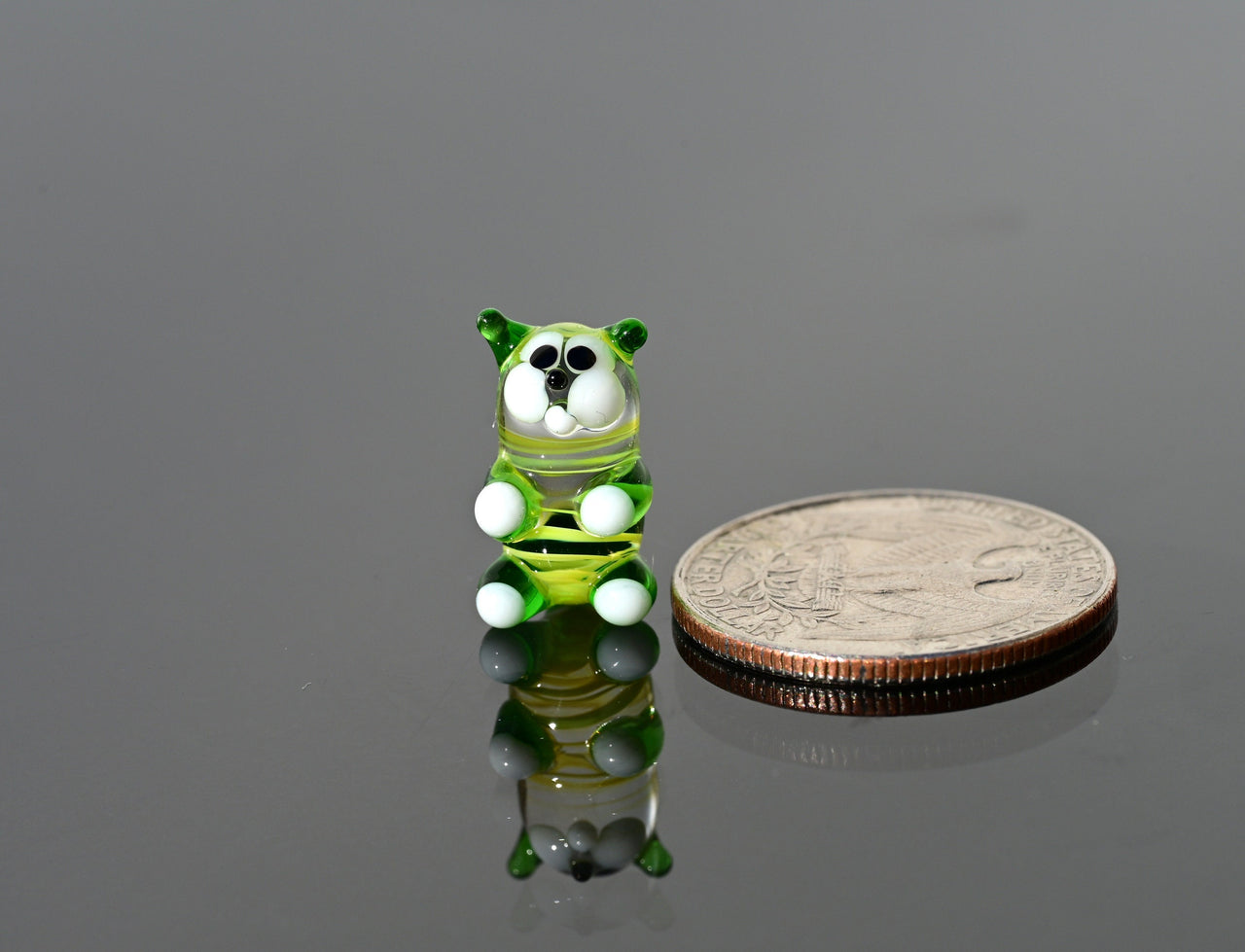 Lampwork Glass Miniature Green Cat: Whimsical Figurine