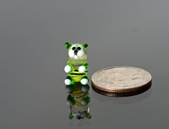 Lampwork Glass Miniature Green Cat: Whimsical Figurine