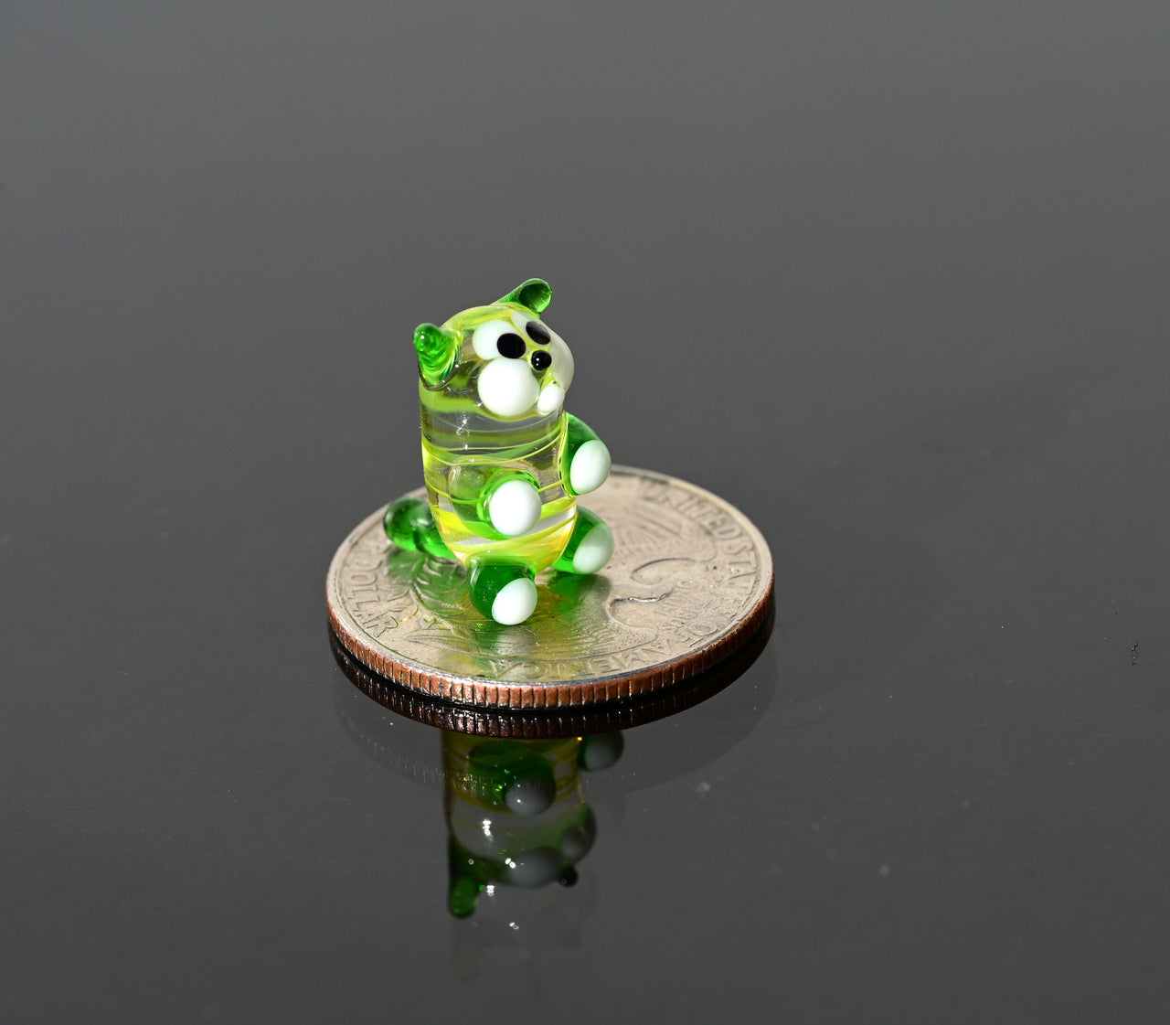 Lampwork Glass Miniature Green Cat: Whimsical Figurine