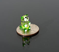 Lampwork Glass Miniature Green Cat: Whimsical Figurine