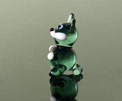 Lampwork Glass Mouse Miniature: Whimsical Green Figurine