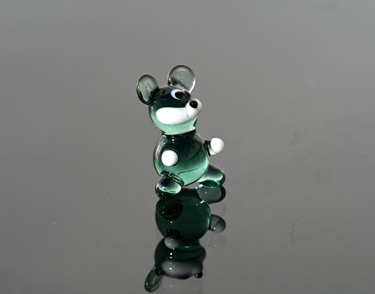 Lampwork Glass Mouse Miniature: Whimsical Green Figurine