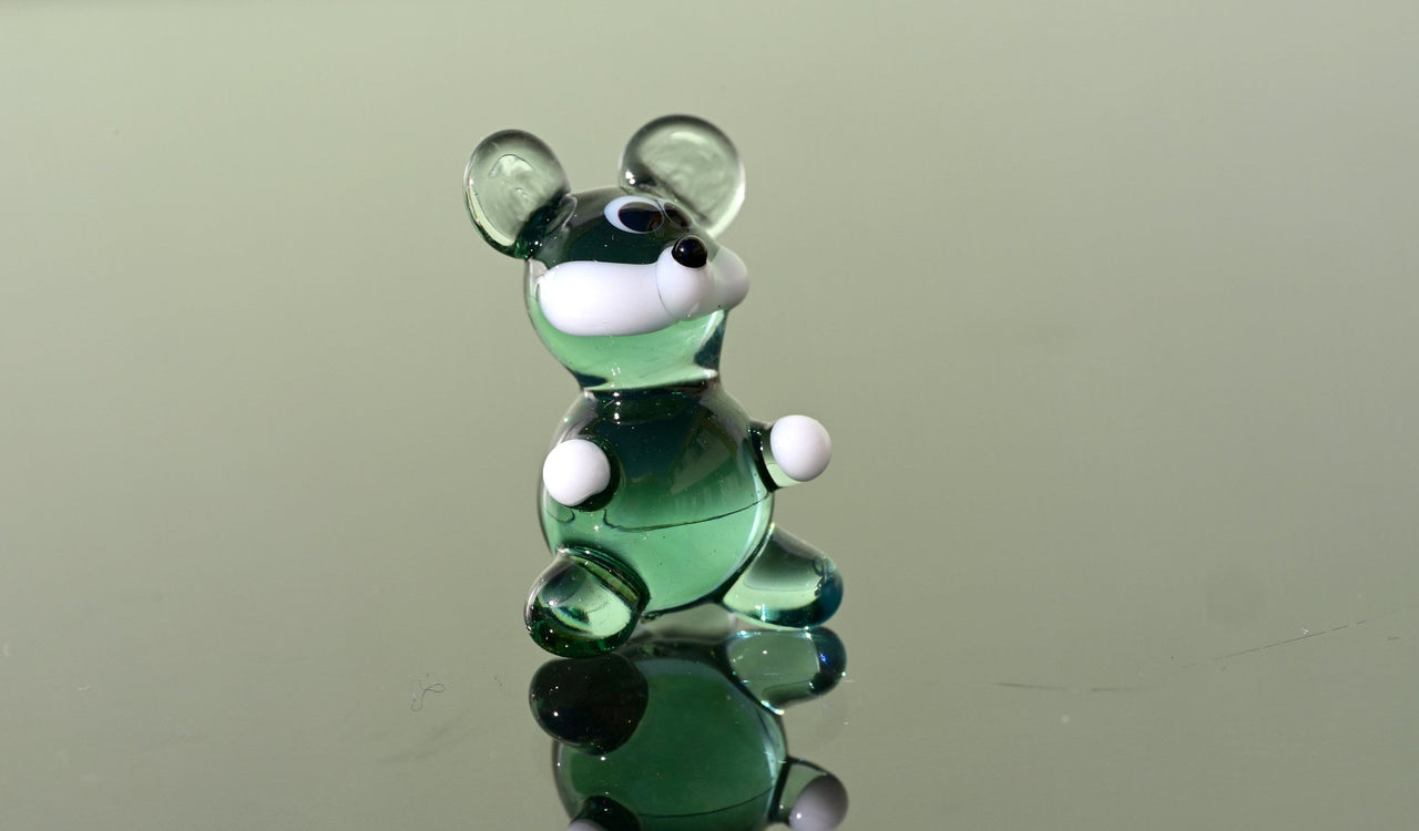 Lampwork Glass Mouse Miniature: Whimsical Green Figurine