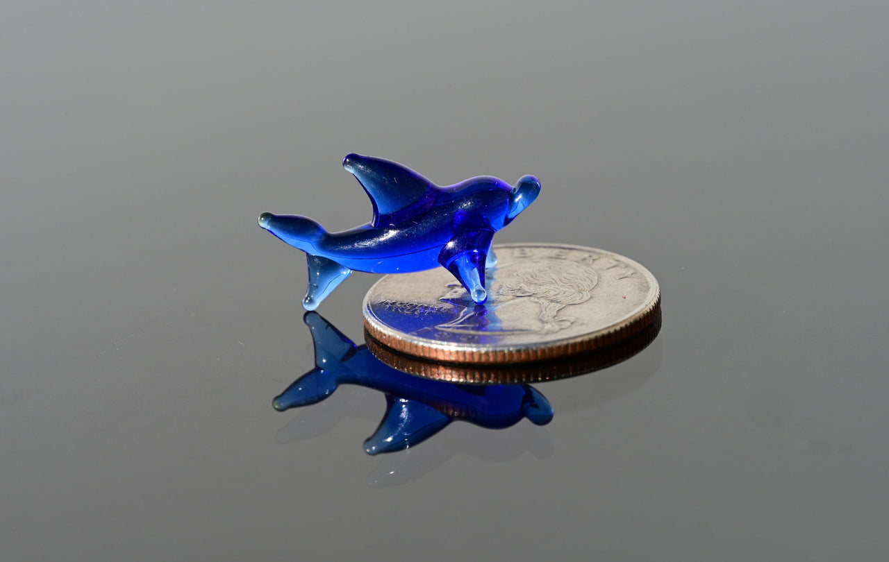 Cobalt Blue Glass Dolphin: Tiny Lampwork Figurine