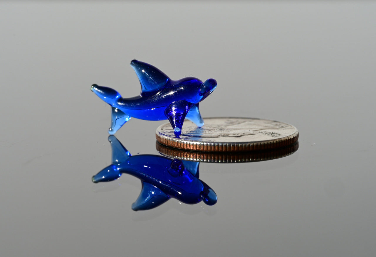 Cobalt Blue Glass Dolphin: Tiny Lampwork Figurine