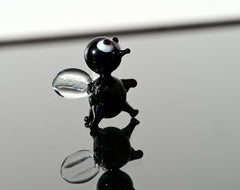Lampwork Glass Fly Miniature: Whimsical Black Clear Figurine