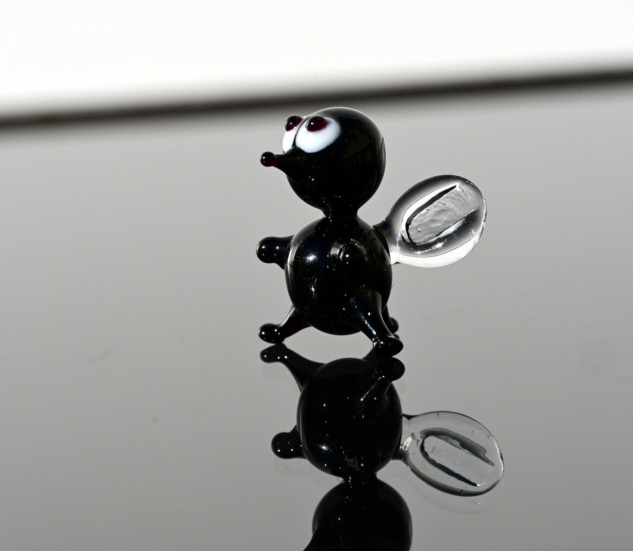 Lampwork Glass Fly Miniature: Whimsical Black Clear Figurine