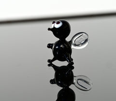 Lampwork Glass Fly Miniature: Whimsical Black Clear Figurine