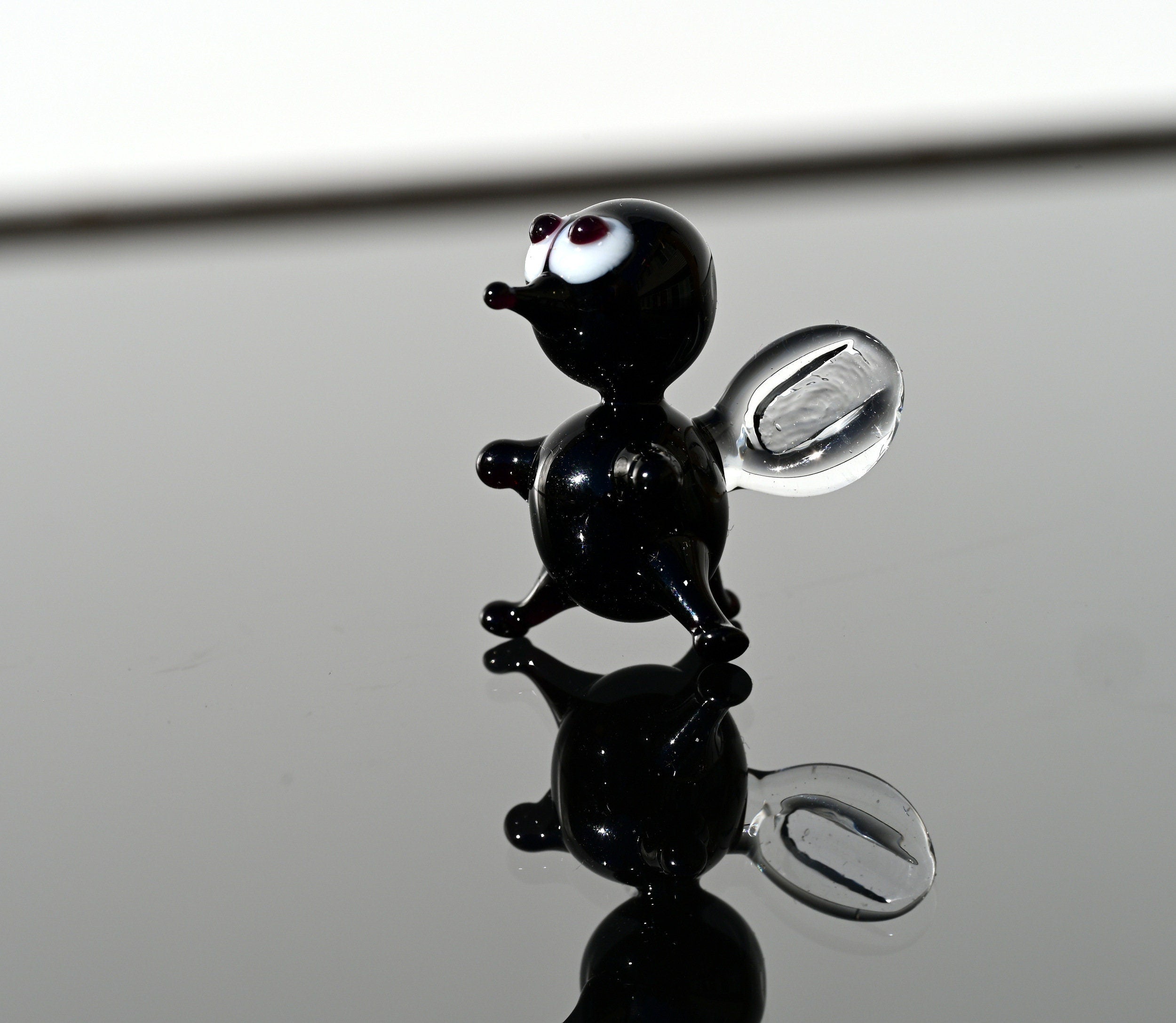 Lampwork Glass Fly Miniature: Whimsical Black Clear Figurine