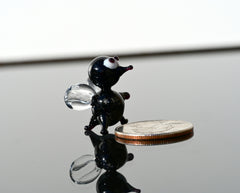 Lampwork Glass Fly Miniature: Whimsical Black Clear Figurine