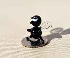Lampwork Glass Fly Miniature: Whimsical Black Clear Figurine