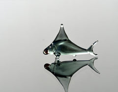 Aqua Grey Glass Shark Miniature: Lampwork Whimsical Figurine