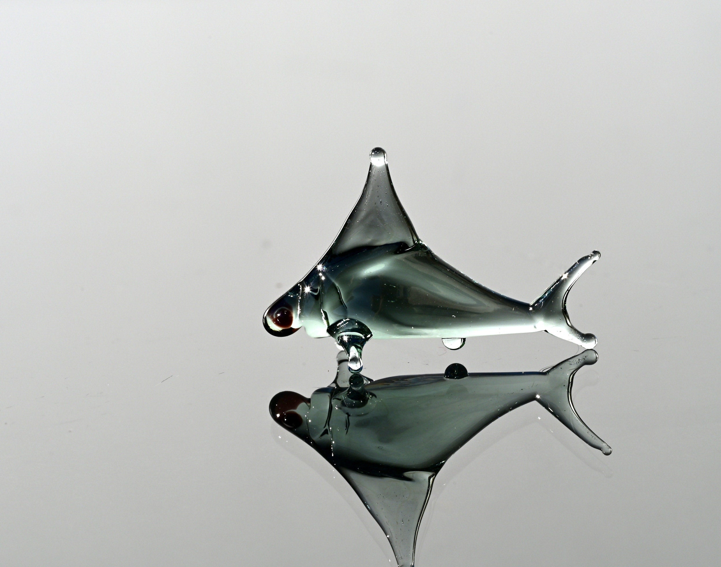 Aqua Grey Glass Shark Miniature: Lampwork Whimsical Figurine